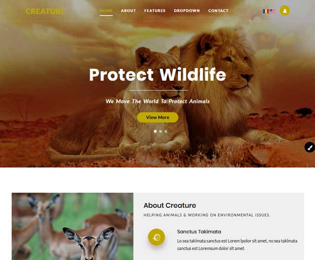 Wildlife  template fully integrated using MVC, ,C #, JQuery